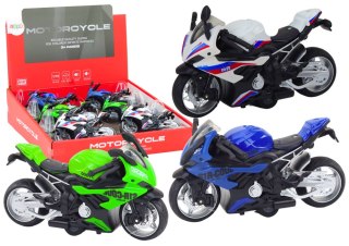 Motocykl Sportowy z Napędem Frykcyjnym 3 Kolory Biały Zielony Niebieski LEAN Toys