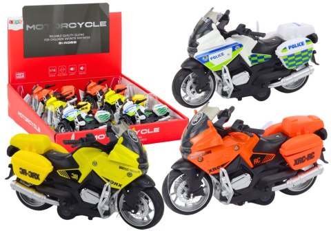 Motocykl Sportowy z Napędem Frykcyjnym 3 Wzory Żółty Pomarańczowy Biały LEAN Toys