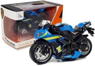 Motocykl z Napędem Frykcyjnym Na Baterie Dźwiękiem 1:14 Niebieski LEAN Toys