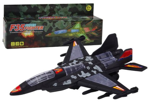 Myśliwiec Militarny F35 Jeżdżący Światła Dźwięki Czarny LEAN Toys