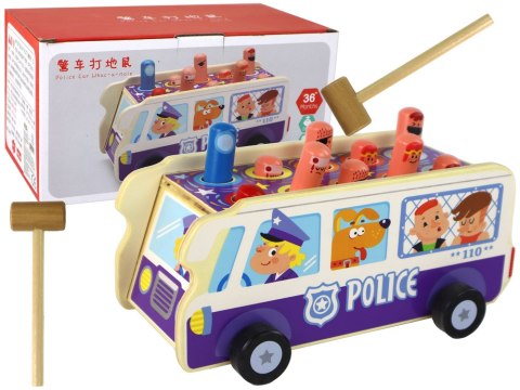 Drewniana Gra Zręcznościowa Zbijak Autobus Policyjny LEAN Toys