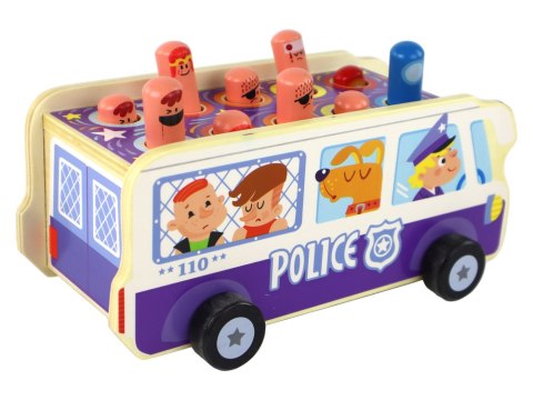 Drewniana Gra Zręcznościowa Zbijak Autobus Policyjny LEAN Toys