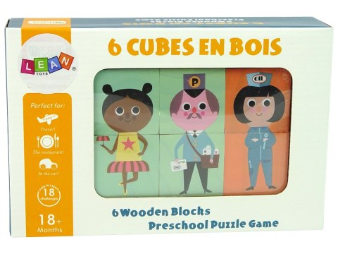 Drewniane Klocki Ułóż Postacie 6 Części Puzzle Kolorowe LEAN Toys