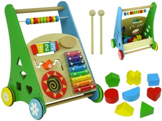 Pchacz Drewniany Sorter Kolorowy Figury Geometryczne Cymbałki Koraliki LEAN Toys