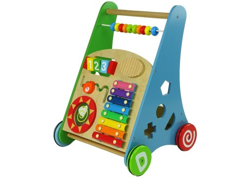 Pchacz Drewniany Sorter Kolorowy Figury Geometryczne Cymbałki Koraliki LEAN Toys