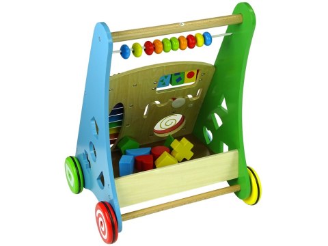 Pchacz Drewniany Sorter Kolorowy Figury Geometryczne Cymbałki Koraliki LEAN Toys