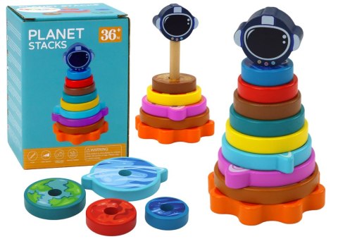 Piramida Sorter Drewniany Układanka Piramidka Planety Kosmos 10 ele. LEAN Toys