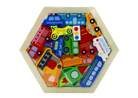 Puzzle Układanka Pojazdy Rakieta Klocki Drewniane Kolorowe 15 ele. LEAN TOYS