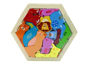 Puzzle Układanka Zwierzątka Klocki Drewniane Kolorowe 12 ele. LEAN TOYS