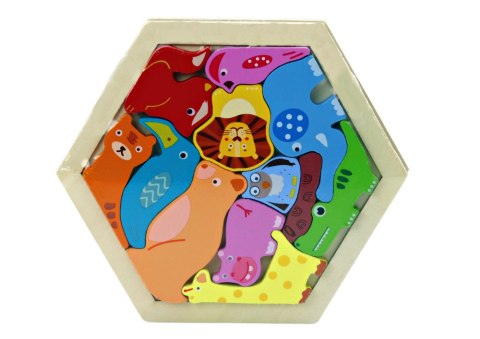 Puzzle Układanka Zwierzątka Klocki Drewniane Kolorowe 12 ele. LEAN TOYS