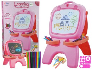 Tablica Dwustronna Magnetyczna Kredowa Różowa Szablony LEAN Toys