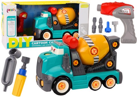 Ciężarówka Betoniarka Kreskówkowa Do Skręcania DIY Turkusowa LEAN Toys