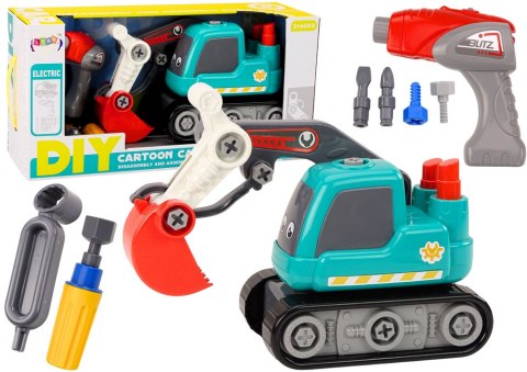 Koparka Gąsienicowa Kreskówkowa Do Skręcania DIY Turkusowa LEAN Toys