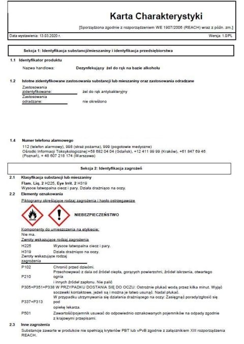 Żel do Dezynfekcji Rąk Antybakteryjny 70% 100ml LEAN