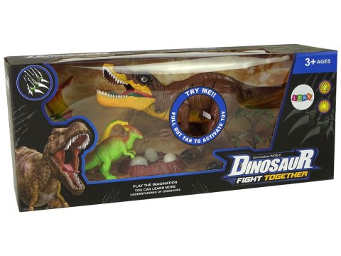 Zestaw Dinozaurów Tyranozaur Rex Drzewka Akcesoria Dźwięk Światła LEAN Toys