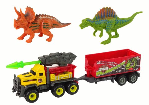 Dinozaury Zestaw Samochód Rakieta Z Naczepą Żółty LEAN Toys