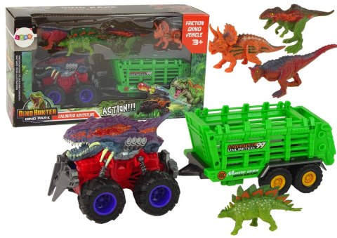 Pojazd z Motywem Dinozaura Przyczepa 4 Sztuki Dinozaurów LEAN Toys