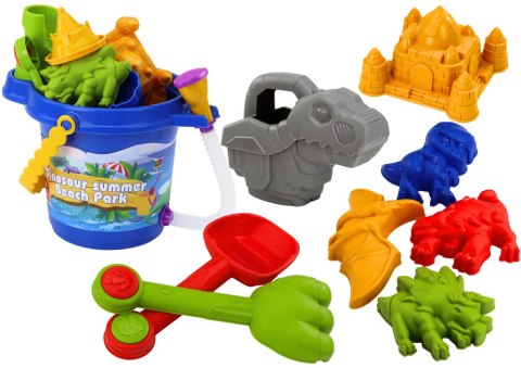 Zestaw Do Piasku Wiaderko Z Prysznicem Łopatka Grabki Foremki Dinozaury LEAN Toys