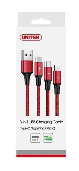 Kabel ładujący 3-in-1 USB - USB-C/microUSB/Lightning, 1,2m; C4049RD Unitek