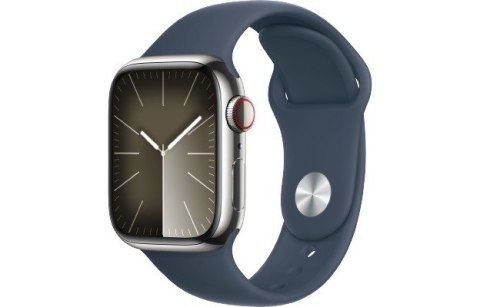 Watch Series 9 GPS + Cellular, 41mm Koperta ze stali nierdzewnej w kolorze srebrnym z paskiem sportowym w kolorze sztormowego bł Apple