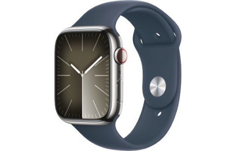 Watch Series 9 GPS + Cellular, 45mm Koperta ze stali nierdzewnej w kolorze srebrnym z paskiem sportowym w kolorze sztormowego bł Apple