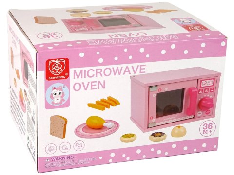 Drewniana Kuchenka Mikrofalowa Mikrofalówka Jedzenie Różowa LEAN Toys