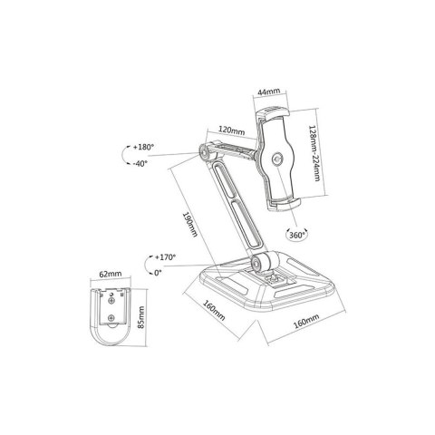 Ramię biurkowe/ścienne do Tabletu i iPad 4,7-12cali regulowane czarne Techly