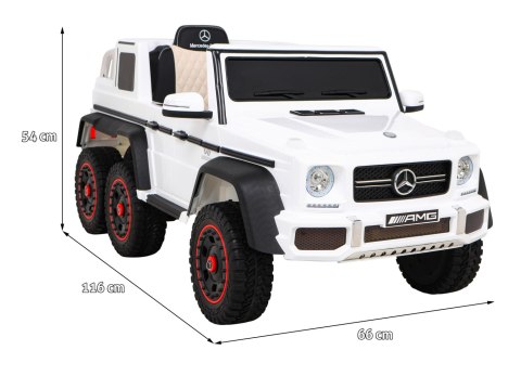 Mercedes G63 AMG Autko na akumulator Biały + Pilot + 6 kół EVA + Wolny Start + MP3 LED