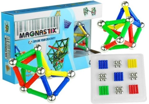 Klocki Magnetyczne Magnastix Patyczki Kulki Kolorowe 60el LEAN Toys