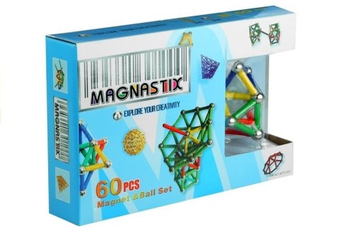 Klocki Magnetyczne Magnastix Patyczki Kulki Kolorowe 60el LEAN Toys