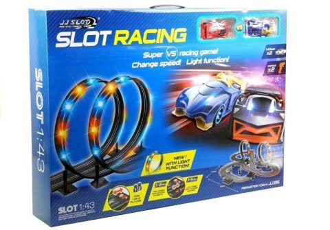 Tor Wyścigowy 2 Autka Slot Cars 1:43 Pętla Lampki LEAN Toys