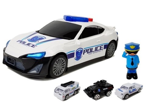 Auto Policyjne Schowek Garaż 2w1 Policjant Małe Autka Dźwięk Światła LEAN Toys