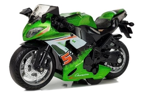 Motocykl z Napędem Frykcyjnym Dźwięki Motor 1:14 Zielony LEAN Toys