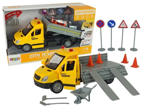 Auto Służb Drogowych Budowlane z Napędem Frykcyjnym 1:16 Światła Dźwięk Znaki Drogowe LEAN Toys