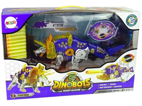 Dinobots 2w1 Dinozaur Pistolet na Strzałki Fioletowy Triceratops Tarcza LEAN Toys