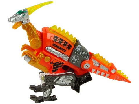 Dinobots 2w1 Dinozaur Pistolet na Strzałki Pomarańczowy Velociraptor Tarcza LEAN Toys