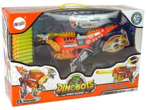 Dinobots 2w1 Dinozaur Pistolet na Strzałki Pomarańczowy Velociraptor Tarcza LEAN Toys