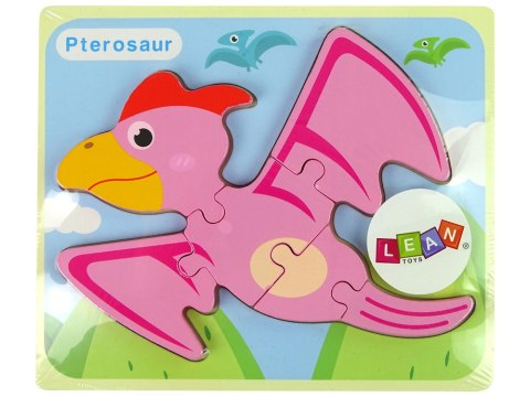 Drewniane Puzzle Dinozaur Pterodaktyl Różowy Pliosaurs Niebieski LEAN Toys