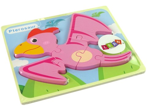 Drewniane Puzzle Dinozaur Pterodaktyl Różowy Pliosaurs Niebieski LEAN Toys