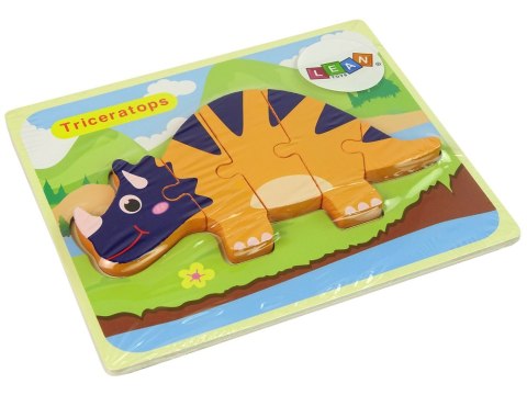 Drewniane Puzzle Dinozaury Triceratops Ankylosaurus Pomarańczowy LEAN Toys