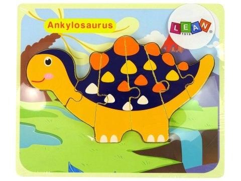 Drewniane Puzzle Dinozaury Triceratops Ankylosaurus Pomarańczowy LEAN Toys