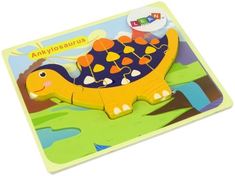 Drewniane Puzzle Dinozaury Triceratops Ankylosaurus Pomarańczowy LEAN Toys