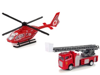 Zestaw Autek Straż Pożarna Drabina Naciąg Helikopter LEAN Toys