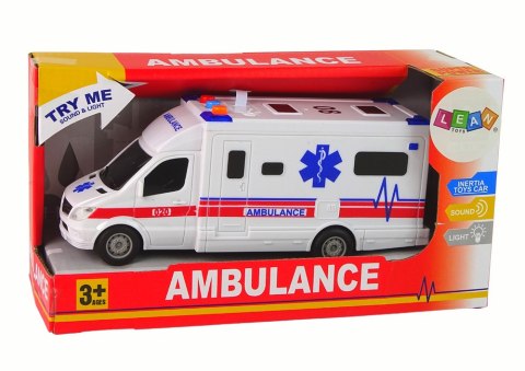 Auto Ambulans Karetka Na Baterie Światła Dźwięk Biała Napęd LEAN Toys