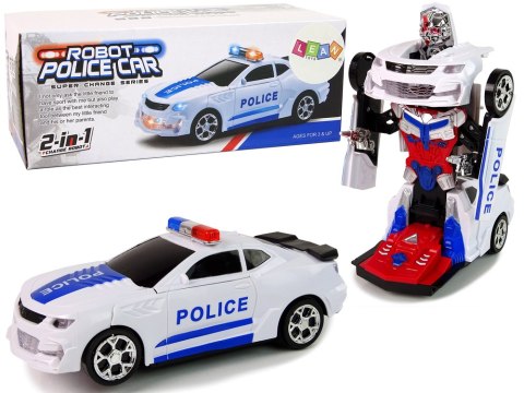 Samochód Policyjny 2w1 Auto Robot Dźwięki Strzały Światła LEAN Toys