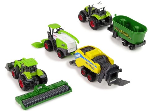 Zestaw 6 Pojazdów Rolniczych Traktor Kombajn Metalowe Elementy LEAN Toys