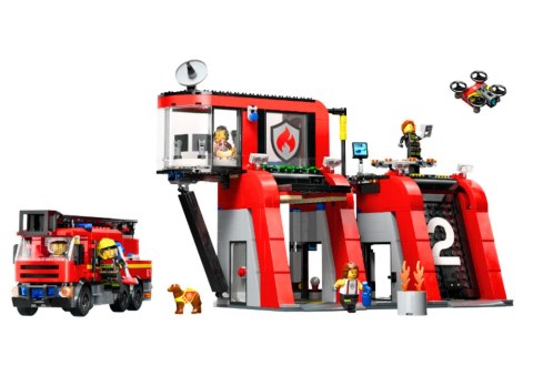 Klocki LEGO CITY Remiza Strażacka Z Wozem Strażackim 843 Elementy 60414 LEGO