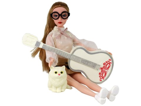 Lalka Dla Dzieci Emily z Gitarą Okulary Długie Blond Włosy Kotek LEAN Toys