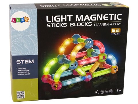 Świecące Klocki Magnetyczne Edukacyjne Zestaw 52 Elementy LEAN Toys