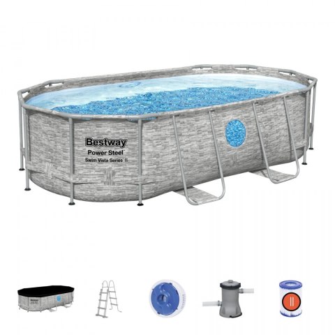 Basen stelażowy Power Steel Swim Vista z oknem 427x250x100 14x8FT BESTWAY 7w1 - Sklep Gebe